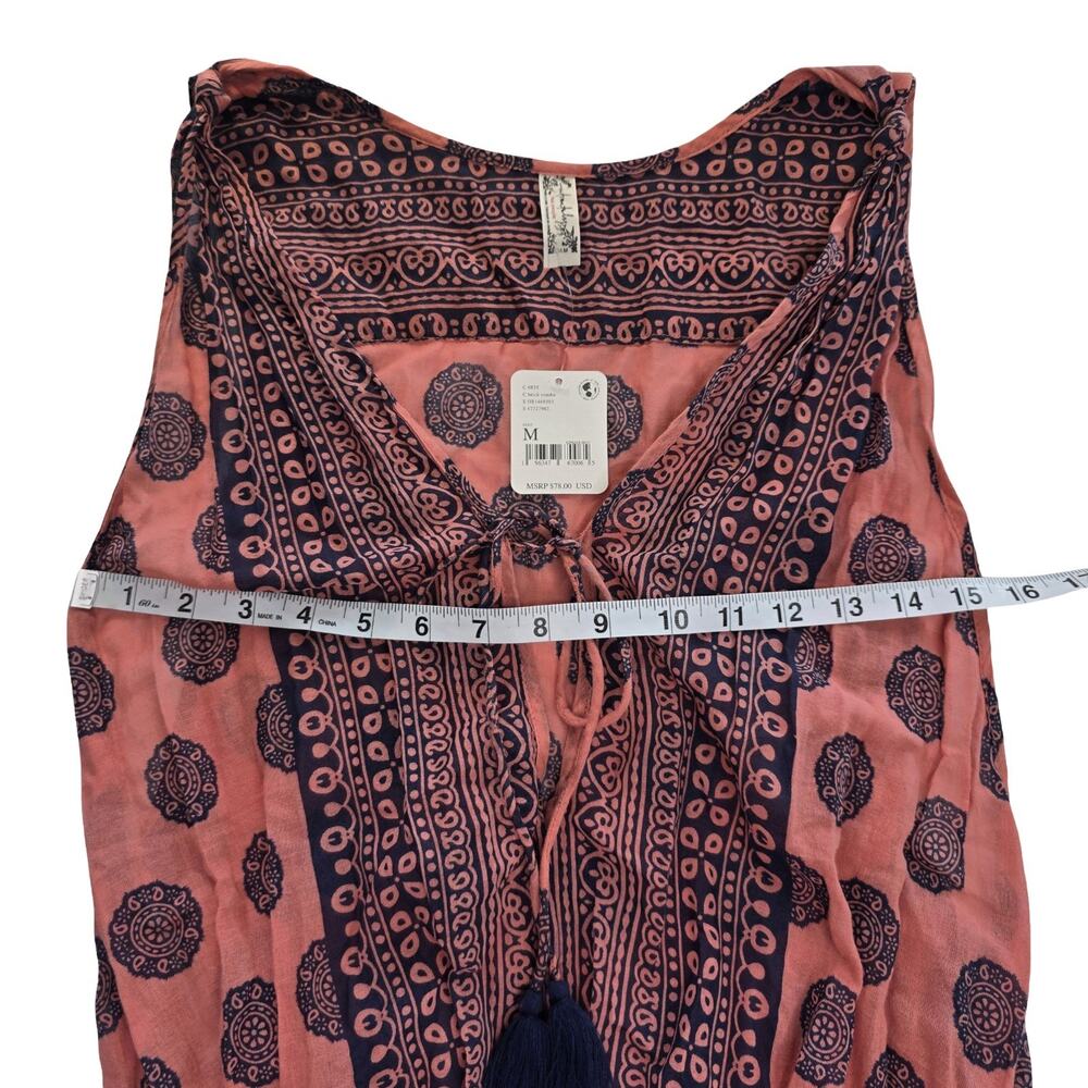 Free People Bodysuit Womens Medium Boho Tie Front Tassel Deep V Festival - Picture 7 of 14